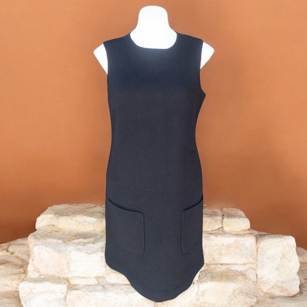 Vintage 60s Carlisle Angora Wool Shift Dress Women's 6 Black Sleeveless Mod